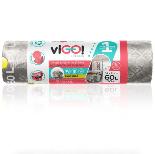 ТОРБИ ЗА СМЕТ SILVER 60L С ВРЪЗКА 10БР. PREMIUM №1 VIGO