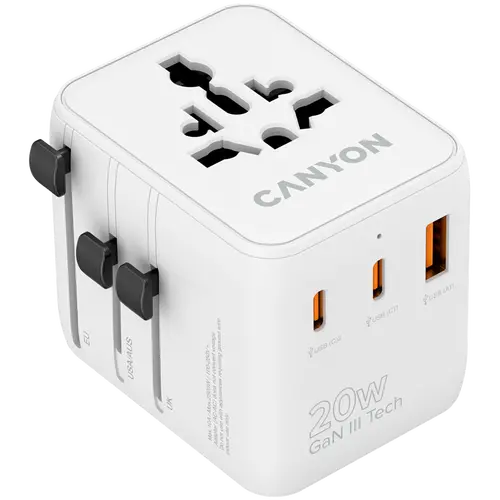 CANYON Travel Adapter OnTour 20 EU/UK/US/AUS 20W  White