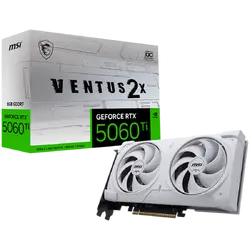 MSI Video Card NVIDIA GeForce RTX 5060 Ti 8G VENTUS 2X OC WHITE PLUS, 8GB GDDR7, 128-bit, 2617 MHz Boost, 4608 CUDA Cores, PCIe 5.0 (x8), 3x DP 2.1b, HDMI 2.1b, RAY TRACING, Dual Fan, 180W TDP, 8-pin PCIe Power, G-SYNC, 2-Slot, 3Y