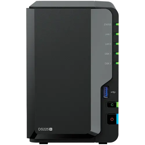 Synology DS225+, Tower, 2-bays 3.5'' SATA HDD/SSD, CPU Inte Celeron J4125 4-core (4-thread) 2.0 GHz, burst up to 2.7 GHz, 2 GB DDR4 non-ECC (expandable up to 6 GB), 1xRJ-45 1GbE LAN, 1xRJ-45 2.5 GbE LAN, 2xUSB 3.2 Gen 1, 1.3 kg, 3yr warranty Synology DS225+, Tower, 2-bays 3.5'' SATA HDD/SSD, CPU Inte Celeron J4125 4-core (4-thread) 2.0 GHz, burst up to 2.7 GHz, 2 GB DDR4 non-ECC (expandable up to 6 GB), 1xRJ-45 1GbE LAN, 1xRJ-45 2.5 GbE LAN, 2xUSB 3.2 Gen 1, 1.3 kg, 3yr warranty