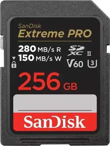 SANDISK Extreme PRO 256GB V60 UHS-II SD cards, 280/150MB/s,V60,C10,UHS-II