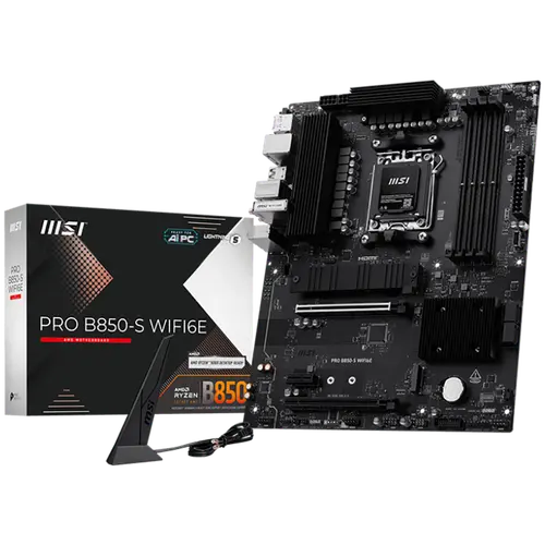 MSI PRO B850-S WIFI6E, ATX, Socket AM5, 4x DDR5 Dual Channel  up to 8200(OC)MHz, 2x PCIe x16 slot, 2x M.2 slot, 4x USB 5Gbps, 3x USB 10Gbps, 1x USB 10Gbps Type-C, HDMI, DP, 7.1 HD Audio, 2.5G LAN, WiFI 6E, BT, 3Y