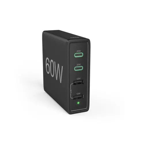 HAMA Зарядна станция 4 порта, 60W, 2 x USB-C, 2 x USB-A, PD, Fast Charge