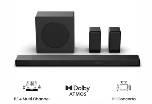 Аудио система, Hisense AX5140Q,  5.1.4Ch Sound Bar with Wireless Subwoofer, 600W, Dolby Atmos, Bluetooth 5.3, 4K HDMI Pass Through, DTS:X, HDMI/AUX/ARC/Optical/USB, 7 EQ Modes, Black