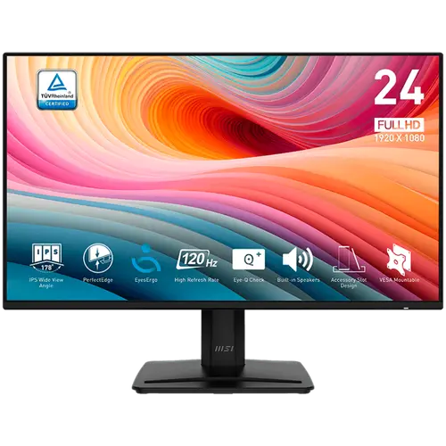 MSI PRO MP242A E2 Professional Business Monitor, 23.8" 120Hz, FHD (1920x1080) 16:9, IPS Anti-glare, 1ms/4ms, 300nits, 1500:1, 178/178, Adaptive-Sync, Tilt, Speakers, 1x D-Sub(VGA), 1x HDMI, 1x DP, 1x Headphone-out, 3Y Warranty