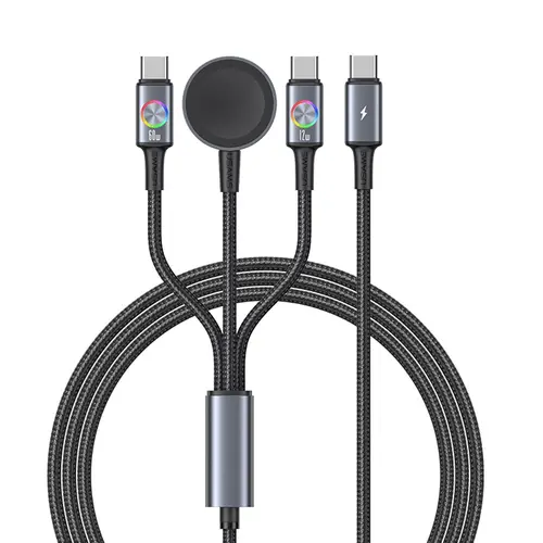 Кабел за бързо зареждане и данни USAMS SJ754 72W With Colorful Light Type-C To Type-C + Type-C + Watch Wireless Charger