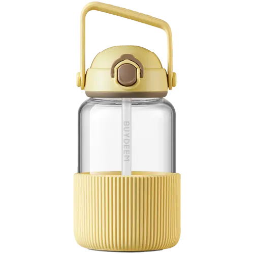 BUYDEEM Pop-Up Straw Glass Bottle 1L, model DG710, color Mellow Yellow