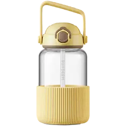 BUYDEEM Pop-Up Straw Glass Bottle 1L, model DG710, color Mellow Yellow