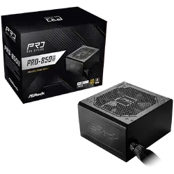 Asrock PRO-850G, 850W, 80 Plus GOLD, Non Modular PSU, 1x EPS 12V CPU(4+4pin), 2x PCIe (6+2pin), 2x 4-pin connectors, 4x SATA, OCP, SCP, OVP, UVP, OTP, OPP protections, 120 mm Fan, ATX 3.1, 3Y warranty