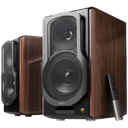Edifier S2000MKIII Active Bookshelf Speakers, Bluetooth V5.0, Optical, Coaxial, Dual RCA Inputs, Planar diaphragm tweeters and aluminum diaphragm drivers, 130W (RMS), 4 EQ Presets, Control Knobs and Remote Control, Brown
