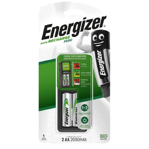 ЗАРИАДНО УСТРОЙСТВО ЗА 2 БРОЯ БАТЕРИИ ENR MINI CHAR EU + 2AA ENERGIZER