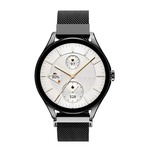 Часовник, HiFuture Aura2 Black, 1.32" AMOLED, Powered by Dual Core, Metallic Frame, Bluetooth Call, 3D User Interface, 1ATM Waterproof, 24/7 True Heart Rate & Blood Oxygen Sensor, 100+ Sports Mode, Up to 7 days daily use, Extra Silicone Strap inbox