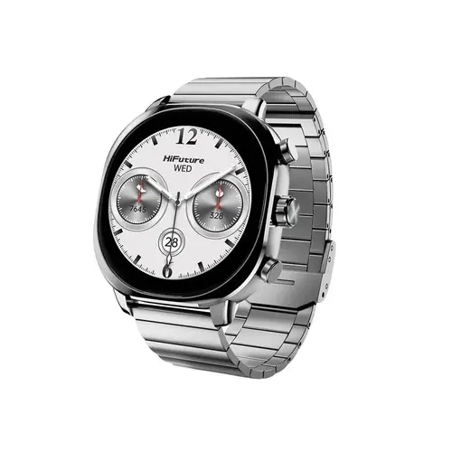 Часовник, HiFuture AIX  Silver,  1.43"AMOLED, 466*466, Powered by Dual Core & Syntra AI, Bluetooth Call, 1ATM Waterproof, Sixth Generation Health Sensor, Stainless Steel, Up to 10 days daily use