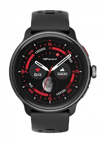 Часовник, HiFuture Vela Black, 1.43" AMOLED , GPS +Compass + Altimeter, 466*466, Support Local Music(100M Space), Support AI Coach for Training, Powered by Dual Core, Bluetooth Call, 5ATM Waterproof,  24/7 True Heart Rate & Blood, Oxygen Sensor, Up to 10days daily