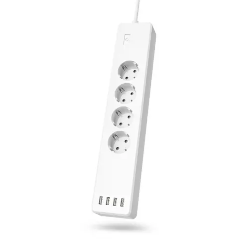 HAMA Смарт разклонител Wi-Fi  2.4Ghz, 4 гнезда, 4xUSB, 1.7 m, бял