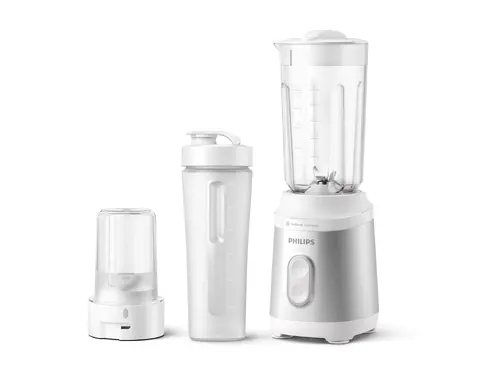 PHILIPS Мини Блендер Series 3000 350W ProBlend 2 настройки на скоростта мелачка за подправки бутилка за път бял