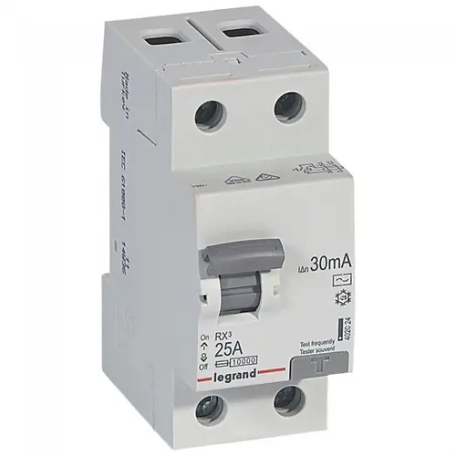 ДЕФЕКТНОТОКОВА ЗАЩИТА RX-3 2Р 25А 30mA 6kA LEGRAND