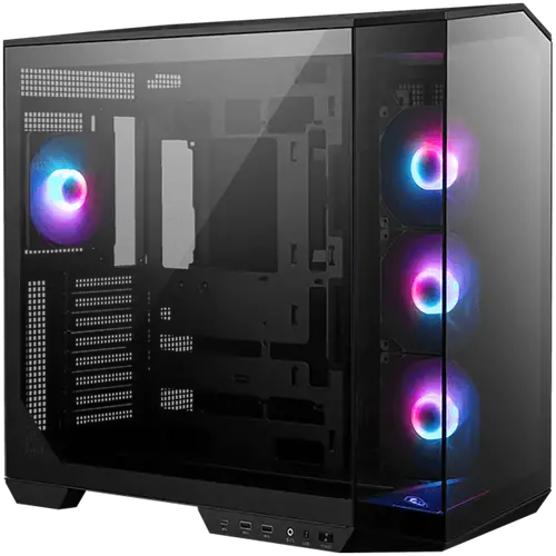MSI MAG PANO 100R PZ, Mid-Tower, ATX/M-ATX/ITX, 2x USB 3.2, 1x USB Type-C 20Gbps, 1x Audio/Mic, LED Button, 3x 120mm Reverse Blade ARGB + 1x 120mm ARGB Fans, ARGB Fan Hub, Mesh Panel, Tempered Glass, Black