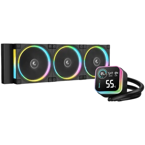 DeepCool LQ360 ULTRA ARGB, 360mm CPU Liquid Cooler, 3x120mm FL12 ARGB Fans, LED Screen, Anti-Leak Technology, Black, LGA1851/1700/1200/115x, AMD AM5/AM4, 5Y, R-LQ360-BKASMC-G-1