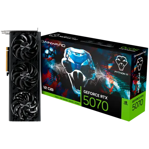 Gainward GeForce RTX 5070 Python III 12GB GDDR7 192 bit, 1x HDMI 2.1b, 3x DP 2.1b, 3 Fan, 1x 16-pin pwr connector, 650W, board size 291.9 x 116.5 x 41.3 mm, NE75070019K9-GB2050T