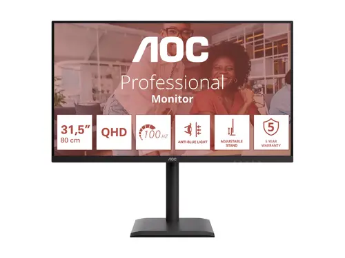 Монитор, AOC Q32E4U, 31.5" IPS WLED, 2560x1440@100Hz, 4ms GtG, 350cd m/2, 1000:1, 20M:1 DCR, Adaptive Sync, FlickerFree, Anti Blue Mode, 3Wx2, Tilt, Height Adjust, Pivot, Swivel, 2xHDMI, DP, USB Hub