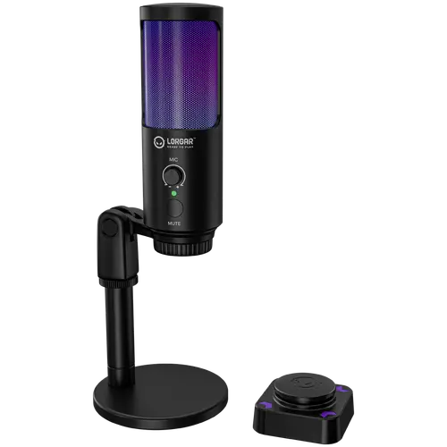 LORGAR SMP40, RGB Microphone with external mute button and metal stand, Black
