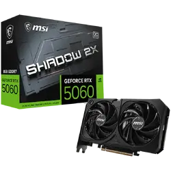MSI Video Card NVIDIA GeForce RTX 5060 8G SHADOW 2X OC MAX, 8GB GDDR7, 128-bit, 2535 MHz Boost, 3840 CUDA Cores, PCIe 5.0 (x8), 3x DP 2.1b, HDMI 2.1b, RAY TRACING, Metal Backplate, Dual Fan, 145W TDP, 8-pin PCIe Power, G-SYNC, 2-Slot, 3Y