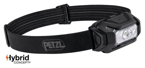 Челник PETZL ARIA 1R RGB 2026, 475 Лумена, Черен