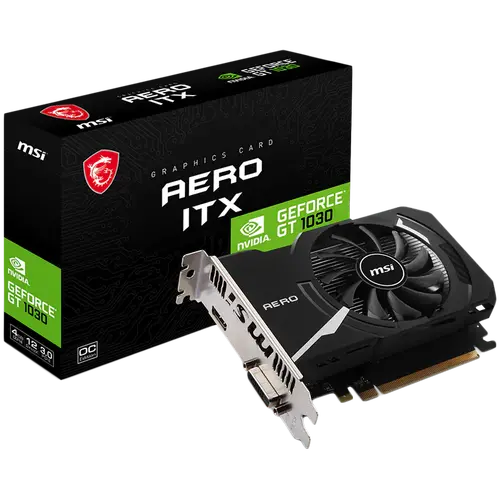 MSI Video Card Nvidia GeForce GT 1030 AERO ITX 4GHD4 OC, 4GB DDR4, 64-bit, 2100MHz Memory Speed, 1430MHz Boost, 384 CUDA Cores, 1x DVI-D, HDMI 2.1, 300W Recommended PSU, 3Y MSI Video Card Nvidia GeForce GT 1030 AERO ITX 4GHD4 OC, 4GB DDR4, 64-bit, 2100MHz Memory Speed, 1430MHz Boost, 384 CUDA Cores, 1x DVI-D, HDMI 2.1, 300W Recommended PSU, 3Y