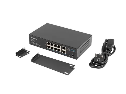 Комутатор, Lanberg switch 8x 100mb poe+/2x 1GB unmanaged rack 10"/19" gigabit ethernet 120w