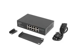 Комутатор, Lanberg switch 8x 100mb poe+/2x 1GB unmanaged rack 10