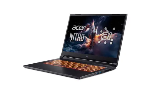 Лаптоп, Acer Nitro V17, NG-ANV17-41-R14D, AMD Ryzen R7 260 ( up to 5.1GHz, 16MB), 17.3" FHD(1920x1080)IPS 144Hz, 1*16GB DDR5, 1024GB, NVIDIA GeForce RTX 4050 6GB GDDR6, Wi-Fi AX, BT, Win 11 Home, Black+Acer 15.6" Nitro Gaming Backpack Black/Red