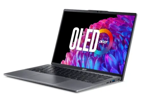 Лаптоп, Acer SFG14-63-R1DP, AMD Ryzen 7 8845HS (up to 5.1GHz, 16MB), 14'' CineCrystal OLED WQ2.8K 90Hz (2880 x 1800), AMD Radeon Graphics, 16GB LPDDR5 onboard, 512GB SSD NVMe, 50Wh, WIFI6E+BT 5.3, QHD Cam, MicroSD Reader, Win 11 Home, Backlit KBD, Steel Gray