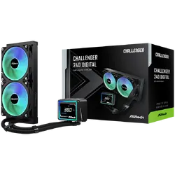 Asrock Challenger 240 Digital, AiO liquid cooler, ARGB, Digital display, 240 mm radiator, AM5, AM4, LGA1851, LGA1700, 90-ACLA36-BAAGA6, Black, 6Y
