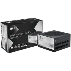 MSI PRO A850PL PCIE5, 850W, 80 Plus Platinum, 120mm Fluid Dynamic Bearing Fan, Protections: OCP/OTP/OPP/SCP/OVP/UVP/SIP/NLO, Dimensions: 150mmx150mmx86mm, 7Y Warranty