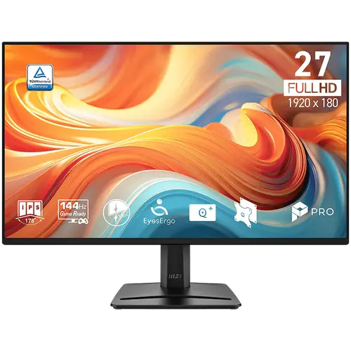 MSI PRO MP275 E14L Professional Business Monitor, 27" 144Hz, FHD (1920x1080) 16:9, IPS Anti-glare, 1ms/4ms, 300nits, 1500:1, 178/178, AMD FreeSync, HDR Ready, Tilt, Speakers, 1x D-Sub(VGA), 1x HDMI, 3Y Warranty