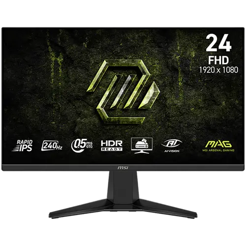 MSI MAG 245F X24 Gaming Monitor, 23.8" 240Hz, FHD (1920x1080) 16:9, Rapid IPS, 0.5ms, 300nits, 1000:1, 178/178, AMD FreeSync Premium, HDR Ready, Tilt, 1x DP, 2x HDMI, 1x Headphone out, 3Y Warranty