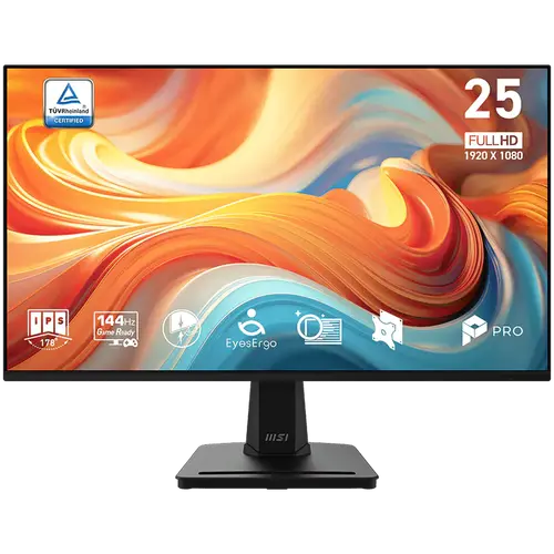 MSI PRO MP251 E14L Professional Business Monitor, 24.5" 144Hz, FHD (1920x1080) 16:9, IPS Anti-glare, 1ms/4ms, 300nits, 1500:1, 178/178, AMD FreeSync, Tilt, 1x D-Sub(VGA), 1x HDMI, 3Y Warranty