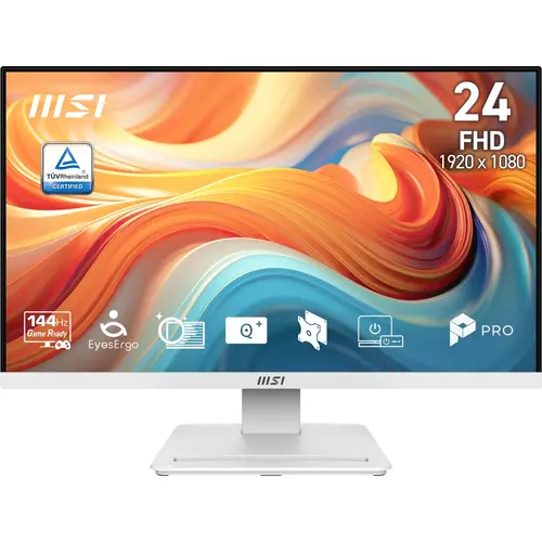 Монитор, MSI PRO MP241W E14V Proffesional Bussiness Monitor, 23.8", 1ms, 144Hz VA, 1920x1080, AMD FreeSync, EyesErgo, Anti-flicker, Eye-Q Check, Project Mode, HDR Ready, 250nits AG, 3500:1, 100M:1, sRGB 98%, DP, HDMI, Tilt, VESA 100, White, 2.94kg