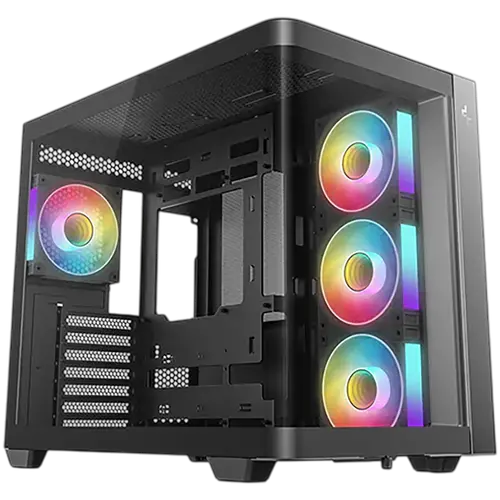 DeepCool CG530U 4F, Mid Tower, Mini-ITX/Micro-ATX/ATX, Rear Connector support, 2xUSB3.0, 1xType-C Gen 2, 1xAudio, 3x120mm ARGB Reverse Fan, 1x120mm ARGB Fan, Tempered Curved Glass, Mesh Panel, Black, 2Y, R-CG530U-BKAGA4-G
