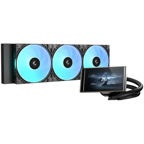 DeepCool LT360 VISION ARGB, 360mm CPU Liquid Cooler, 3x120mm PWM ARGB Fans, 4.5" IPS LCD screen, Black, LGA1851/1700/1200/1151/1150/1155, AMD AM5/AM4, 3Y, R-LT360VISIONBKAMMC-G-1