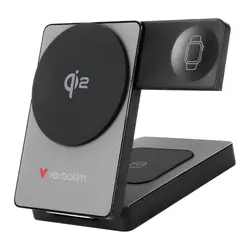 Външна батерия, Verbatim Foldable 3-in-1 Qi2 Magnetic Wireless Power Bank 5000 mAh Grey