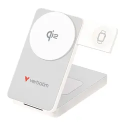 Външна батерия, Verbatim Foldable 3-in-1 Qi2 Magnetic Wireless Power Bank 10000 mAh White