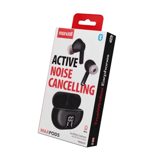 Блутут безжични  слушалки тапи MAXPODS active noise cancelling black  MAXELL Truewireless