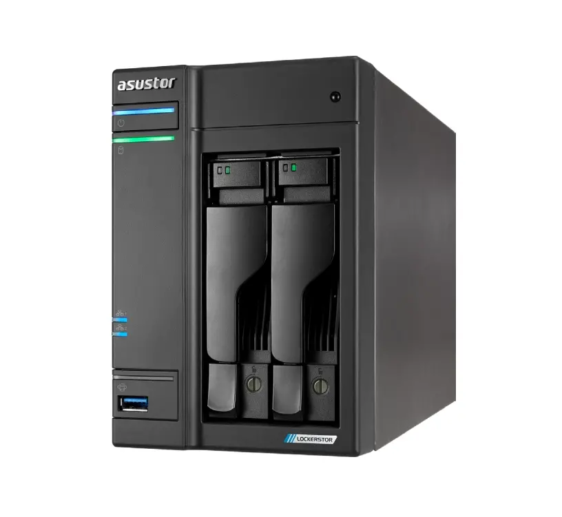 Мрежов сторидж, Asustor Lockerstor AS6702T, 2 Bay NAS, Intel Jasper Lake 4C 2.0 GHz, 4GB DDR4 SODIMM, M.2 NVMe x4 slots (Diskless), USB 2.0, USB 3.2 Gen 2x2, Dual 5GbE Ports, WOW (Wake on WAN), AES-NI hardware encryption, MyArchive (support btrfs and snapshot), Black