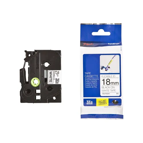 Консуматив, Brother TZe-FX241 Tape, Black on White, Flexible, 18mm, 8m Консуматив, Brother TZe-FX241 Tape, Black on White, Flexible, 18mm, 8m