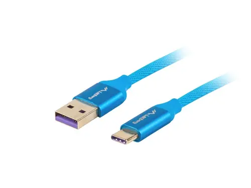 Кабел, Lanberg USB-C(M) ->  USB-A (M) 2.0 cable 1m, blue premium 5A