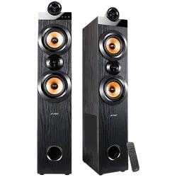 FENDA F&D T-70X 2.0 Floorstanding Speakers, 160W RMS (80Wx2), 1'' Tweeter + 5.25'' Speaker + 8'' Subwoofer for each channel, BT 5.0/HDMI(ARC)/Optical/Coaxial/AUX/USB/FM/Karaoke function/ LED Display/Remote control/Microphone included/Wooden/Black