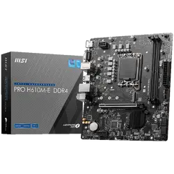 MSI PRO H610M-E DDR4, Micro-ATX, Socket 1700, Dual Channel DDR4 3200(OC)MHz, 1x PCIe x16 slots, 1x M.2 slots, 1x HDMI, 1 x VGA, 2x USB 3.2 Gen 1, 4x USB 2.0, 3Y
