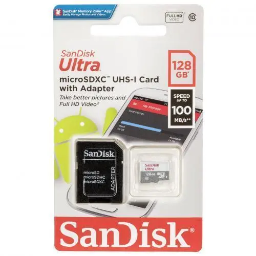 SANDISK Ultra microSDXC 128GB + SD Adapter 100MB/s Class 10 UHS-I